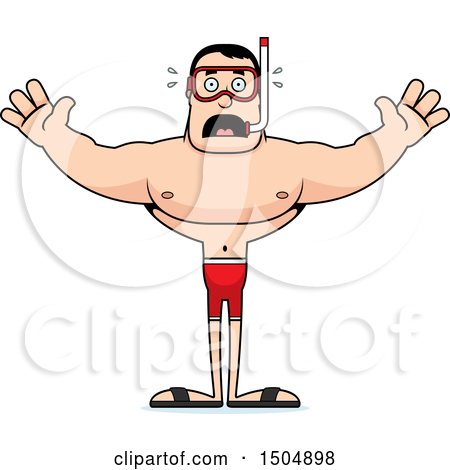 Clipart of a Scared Buff Caucasian Male in Snorkel Gear - Royalty Free Vector Illustration by Cory Thoman