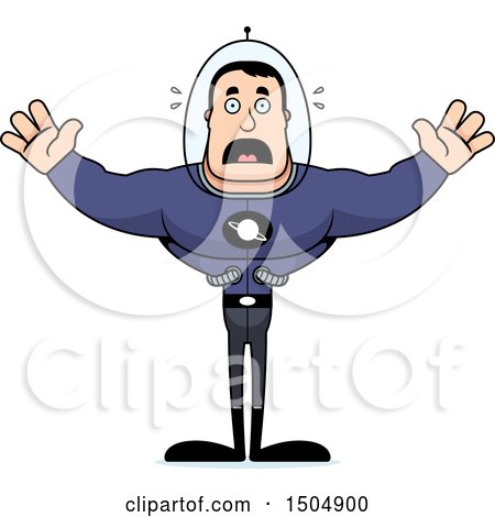 Clipart of a Scared Buff Caucasian Male Space Guy - Royalty Free Vector Illustration by Cory Thoman