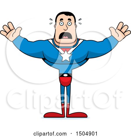 Clipart of a Scared Buff Caucasian Male Super Hero - Royalty Free Vector Illustration by Cory Thoman