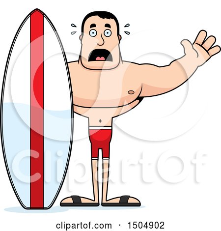 Clipart of a Scared Buff Caucasian Male Surfer - Royalty Free Vector Illustration by Cory Thoman
