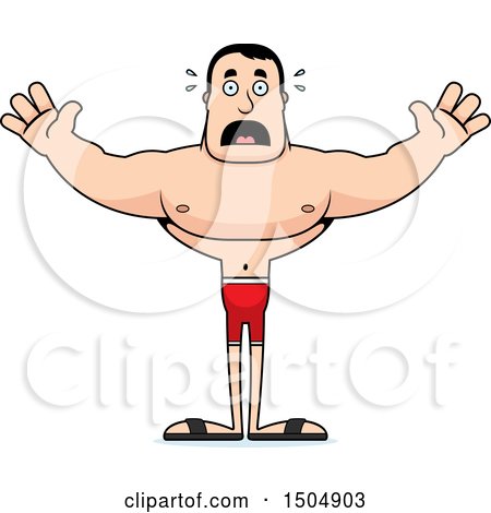 Clipart of a Scared Buff Caucasian Male Swimmer - Royalty Free Vector Illustration by Cory Thoman