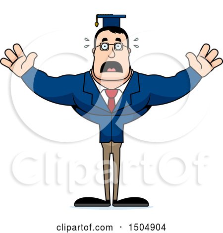 Clipart of a Scared Buff Caucasian Male Teacher - Royalty Free Vector Illustration by Cory Thoman
