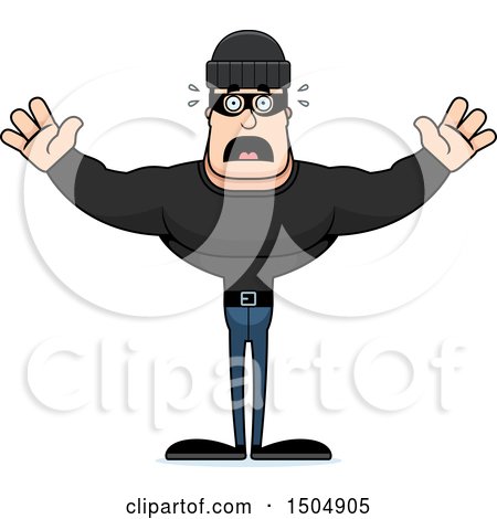Clipart of a Scared Buff Caucasian Male Robber - Royalty Free Vector Illustration by Cory Thoman