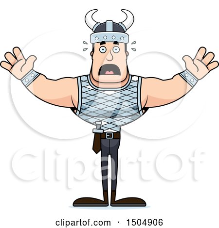 Clipart of a Scared Buff Caucasian Male Viking - Royalty Free Vector Illustration by Cory Thoman