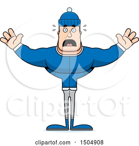 Clipart of a Scared Buff Caucasian Man in Winter Apparel - Royalty Free Vector Illustration by Cory Thoman
