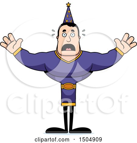 Clipart of a Scared Buff Caucasian Male Wizard - Royalty Free Vector Illustration by Cory Thoman