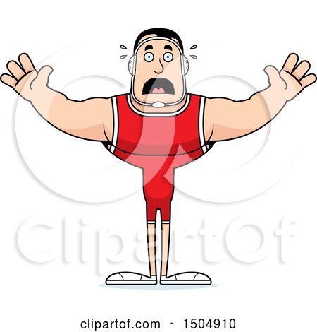 Clipart of a Scared Buff Caucasian Male Wrestler - Royalty Free Vector Illustration by Cory Thoman