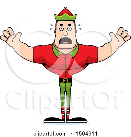 Clipart of a Scared Buff Caucasian Male Christmas Elf - Royalty Free Vector Illustration by Cory Thoman