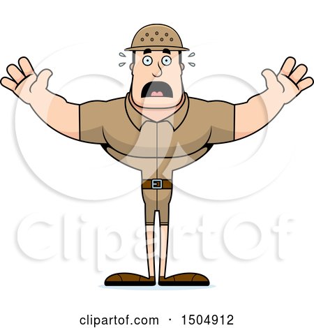 Clipart of a Scared Buff Caucasian Male Zookeeper - Royalty Free Vector Illustration by Cory Thoman