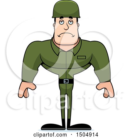 Clipart of a Sad Buff Caucasian Male Army Soldier - Royalty Free Vector Illustration by Cory Thoman