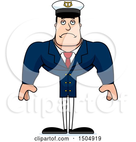 Clipart of a Sad Buff Caucasian Male Sea Captain - Royalty Free Vector Illustration by Cory Thoman