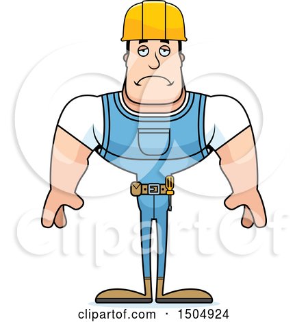Clipart of a Sad Buff Caucasian Male Construction Worker - Royalty Free Vector Illustration by Cory Thoman