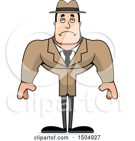 Clipart of a Sad Buff Caucasian Male Detective - Royalty Free Vector Illustration by Cory Thoman