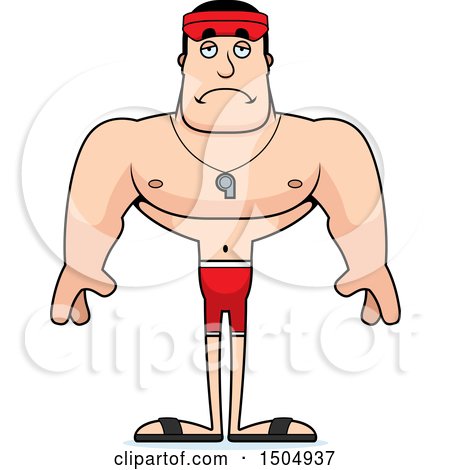 Clipart of a Sad Buff Caucasian Male Lifeguard - Royalty Free Vector Illustration by Cory Thoman