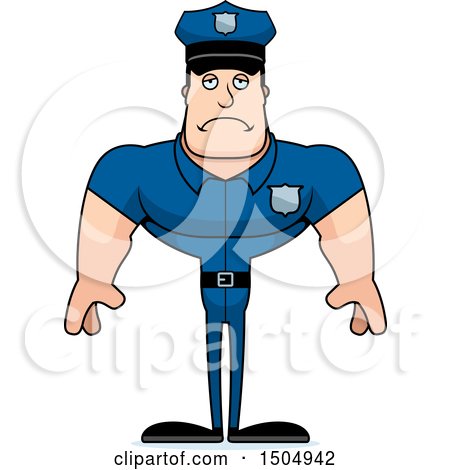 Clipart of a Sad Buff Caucasian Male Police Officer - Royalty Free Vector Illustration by Cory Thoman