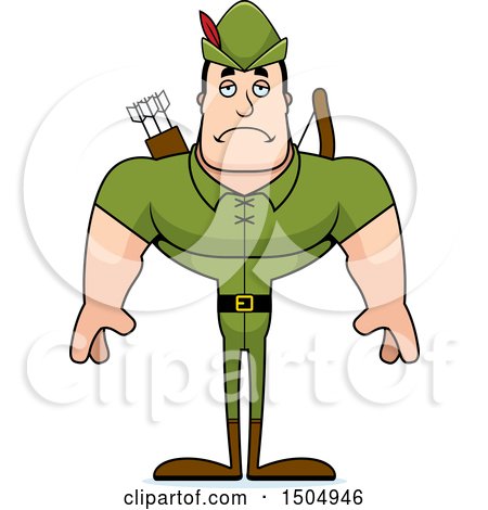 Clipart of a Sad Buff Caucasian Male Archer or Robin Hood - Royalty Free Vector Illustration by Cory Thoman
