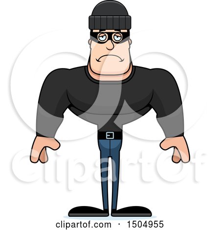 Clipart of a Sad Buff Caucasian Male Robber - Royalty Free Vector Illustration by Cory Thoman