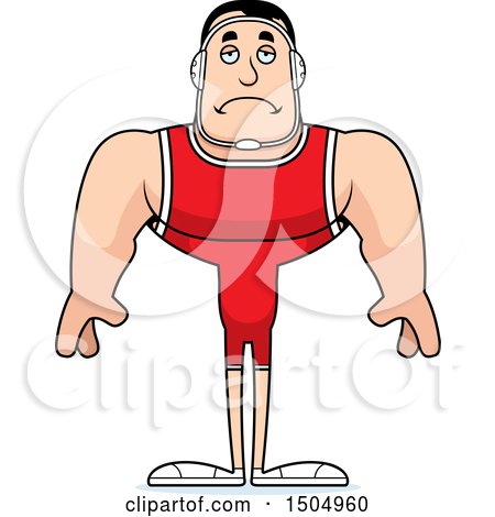 Clipart of a Sad Buff Caucasian Male Wrestler - Royalty Free Vector Illustration by Cory Thoman