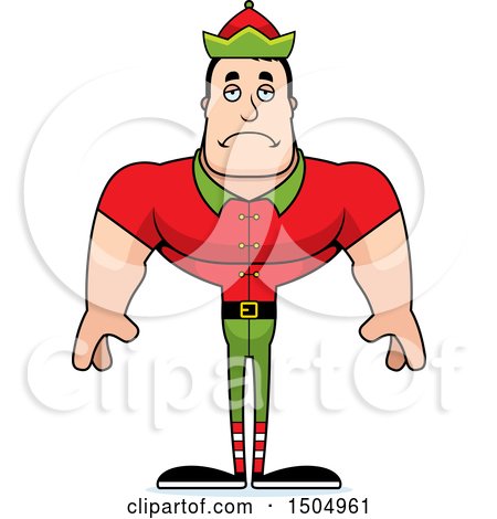 Clipart of a Sad Buff Caucasian Male Christmas Elf - Royalty Free Vector Illustration by Cory Thoman