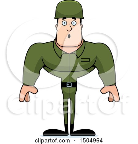 Clipart of a Surprised Buff Caucasian Male Army Soldier - Royalty Free Vector Illustration by Cory Thoman