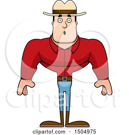 Clipart of a Surprised Buff Caucasian Male Cowboy - Royalty Free Vector Illustration by Cory Thoman