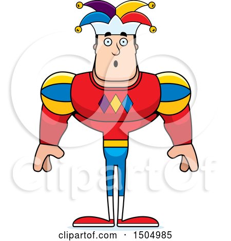 Clipart of a Surprised Buff Caucasian Male Jester - Royalty Free Vector Illustration by Cory Thoman