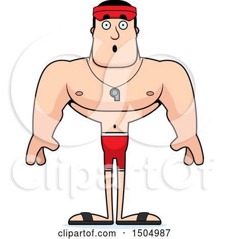Clipart of a Surprised Buff Caucasian Male Lifeguard - Royalty Free Vector Illustration by Cory Thoman