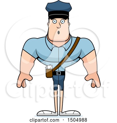 Clipart of a Surprised Buff Caucasian Male Postal Worker - Royalty Free Vector Illustration by Cory Thoman