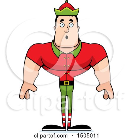 Clipart of a Surprised Buff Caucasian Male Christmas Elf - Royalty Free Vector Illustration by Cory Thoman