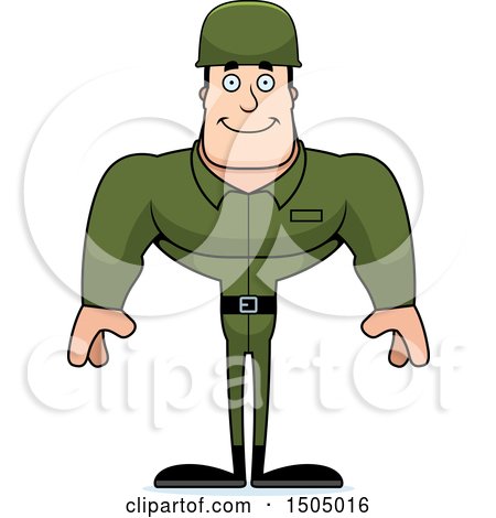 Clipart of a Happy Buff Caucasian Male Army Soldier - Royalty Free Vector Illustration by Cory Thoman