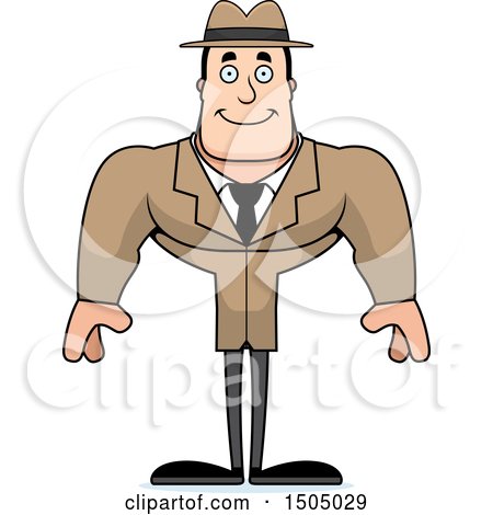 Clipart of a Happy Buff Caucasian Male Detective - Royalty Free Vector Illustration by Cory Thoman