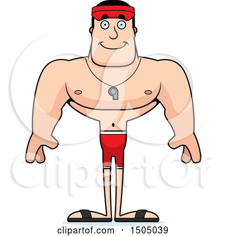 Clipart of a Happy Buff Caucasian Male Lifeguard - Royalty Free Vector Illustration by Cory Thoman