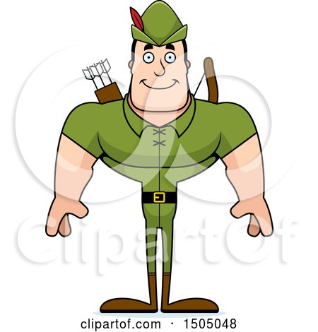 Clipart of a Happy Buff Caucasian Male Archer or Robin Hood - Royalty Free Vector Illustration by Cory Thoman