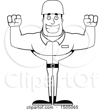 Clipart of a Black and White Cheering Buff Male Army Soldier - Royalty Free Vector Illustration by Cory Thoman