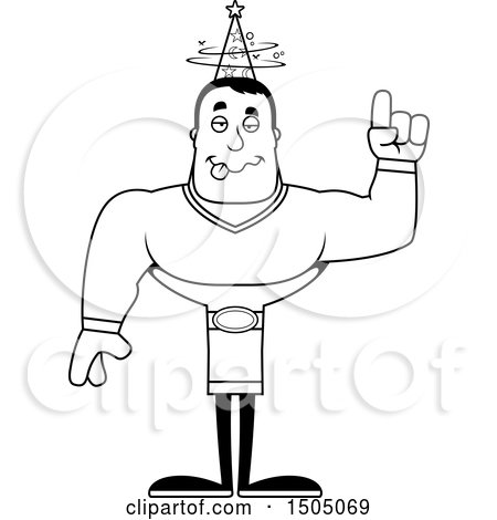 Clipart of a Black and White Buff Male Wizard with an Idea - Royalty Free Vector Illustration by Cory Thoman