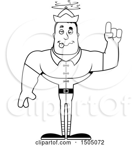 Clipart of a Black and White Buff Male Christmas Elf with an Idea - Royalty Free Vector Illustration by Cory Thoman
