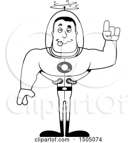 Clipart of a Black and White Drunk Buff Male Space Guy - Royalty Free Vector Illustration by Cory Thoman