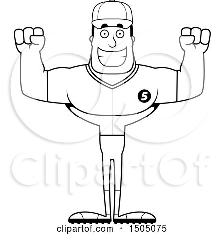 Clipart of a Black and White Cheering Buff Male Baseball Player - Royalty Free Vector Illustration by Cory Thoman