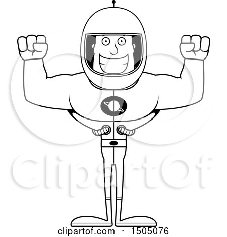 Clipart of a Black and White Cheering Buff Male Astronaut - Royalty Free Vector Illustration by Cory Thoman