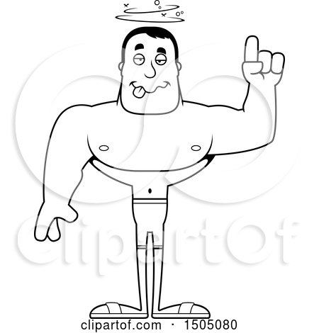 Clipart of a Black and White Drunk Buff Male Swimmer - Royalty Free Vector Illustration by Cory Thoman