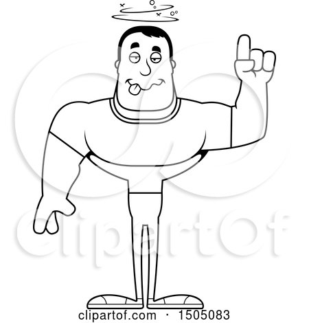 Clipart of a Black and White Drunk Buff Casual Man - Royalty Free Vector Illustration by Cory Thoman