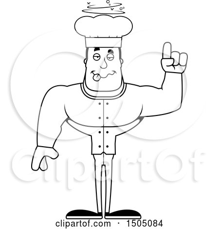 Clipart of a Black and White Drunk Buff Male Chef - Royalty Free Vector Illustration by Cory Thoman