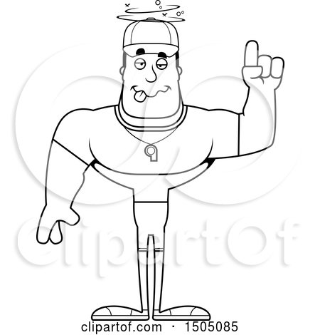 Clipart of a Black and White Drunk Buff Male Coach - Royalty Free Vector Illustration by Cory Thoman