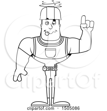 Clipart of a Black and White Drunk Buff Male Construction Worker - Royalty Free Vector Illustration by Cory Thoman