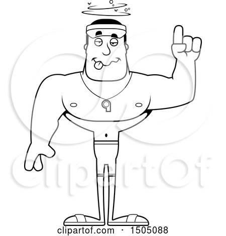 Clipart of a Black and White Drunk Buff Male Lifeguard - Royalty Free Vector Illustration by Cory Thoman