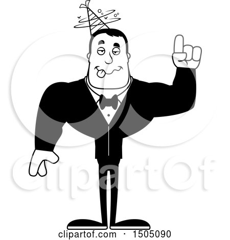 Clipart of a Black and White Drunk Buff Party Man - Royalty Free Vector Illustration by Cory Thoman