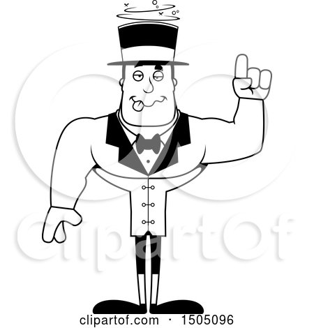 Clipart of a Black and White Buff Male Circus Ringmaster with an Idea - Royalty Free Vector Illustration by Cory Thoman