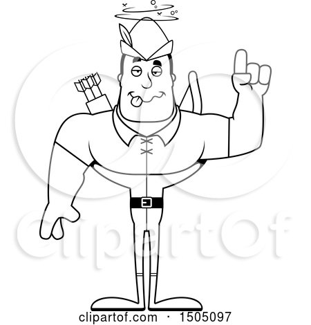 Clipart of a Black and White Drunk Buff Male Archer or Robin Hood - Royalty Free Vector Illustration by Cory Thoman