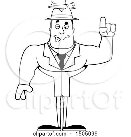 Clipart of a Black and White Drunk Buff Male Detective - Royalty Free Vector Illustration by Cory Thoman