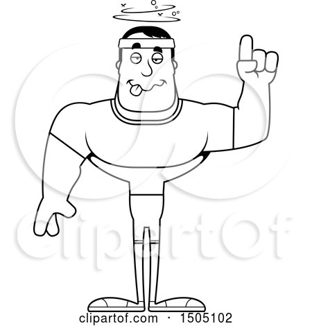 Clipart of a Black and White Drunk Buff Male Fitness Guy - Royalty Free Vector Illustration by Cory Thoman